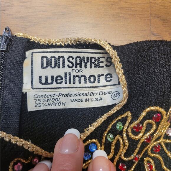 VTG Don Sayres Santana Knit Dress Size 4P (Wool‑Blend, Rhinestone Details) USA - Picture 9 of 14